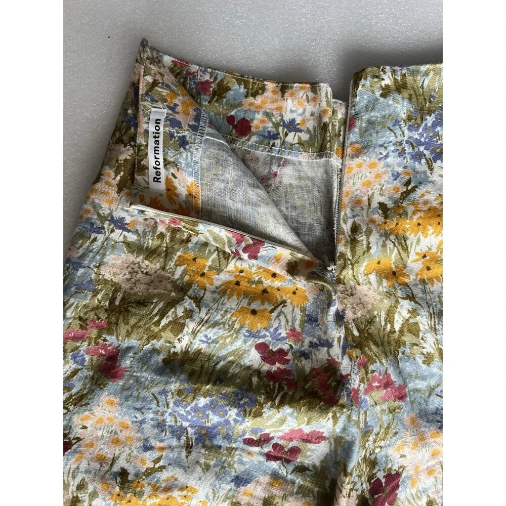 Reformation Size 4 Floral 100% Linen High Rise Cropped Pant Cottagcore coastal